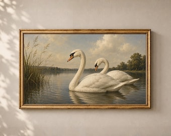 Vintage Swans Frame TV Art: Audubon Style Birds Spring Floral Summer Botanical Decor Digital Download