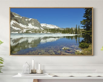 Frame TV Art Snowy Mountain Stream Samsung Christmas Wall Art Holiday Winter Trees Home Decor Instant Download