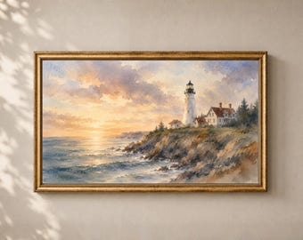 New England Lighthouse Frame TV Art: Maine Coastal Landscape Summer Decor Digital Download