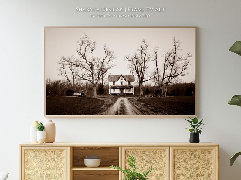Halloween Frame TV Art Scary Black White Spooky House Samsung Frame TV