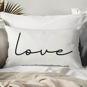 Love Script Lumbar Pillow and Cover, Minimalist Home Decor, Valentine Gift