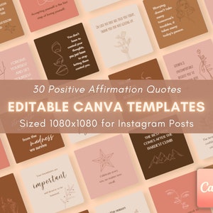 30 Affirmation Quotes Canva Template Instagram Printable Affirmation Cards Editable Instagram Posts