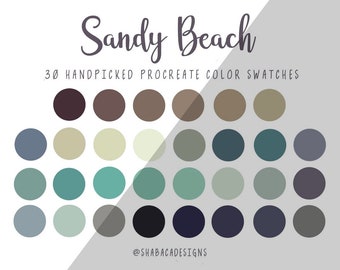 Sandy Beach Procreate Color Palette 30 Warm Aqua Turquoise Nature Swatches Pink Pastel iPad Lettering Design Tools Digital Art Illustration