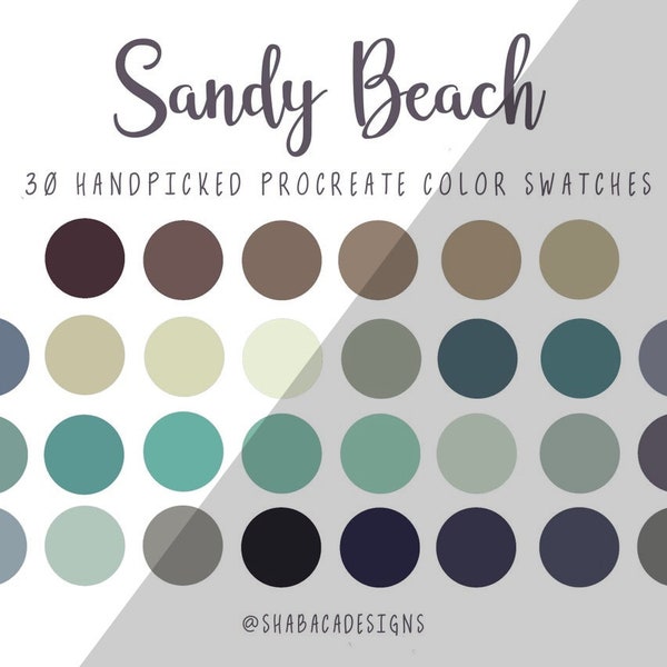 Sandy Beach Procreate Color Palette 30 Warm Aqua Turquoise Nature Swatches Pink Pastel iPad Lettering Design Tools Digital Art Illustration