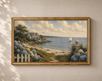 Vintage New England Landscape Frame TV Art: Coastal Summer Decor Digital Download