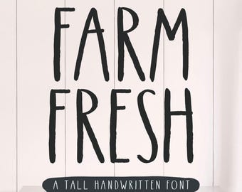 Handwritten Font Farm Fresh Farmhouse Rustic All Caps Cute Cottage Rae Dunn Inspired Modern Tall Skinny Thin Lines Procreate Canva Pro