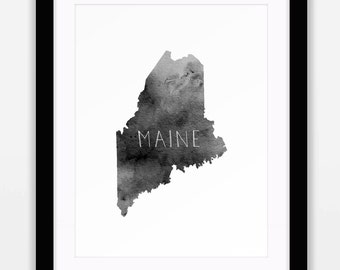 Maine Art State Art Maine Map State Print State Map Watercolor Print Watercolor Art Printable Art
