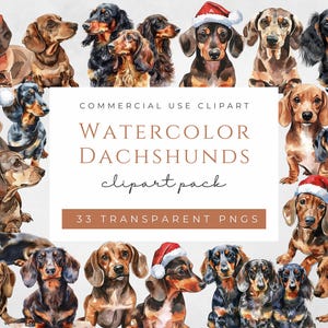 Aquarell Dackel PNG Weihnachten Clipart 33 Aquarell Langhaar Braun Weiner Hund Nikolausmütze Doxie Illustration Digital Download Kunstdruck