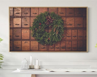 Holiday Frame TV Art Vintage Wreath Mail Winter Samsung Frame TV Art Christmas Home Decor Instant Download