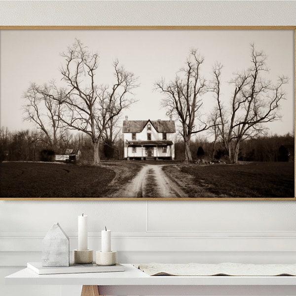 Frame TV Art Black White Spooky House Samsung Frame TV Halloween Creepy Wall Art Home Decor Instant Download Haunted House Gothic