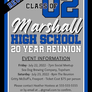 10 20 30 Year Class Reunion Any Year or Color Editable Canva Invitation Custom Printable Template High School College Invite 5x7 image 2
