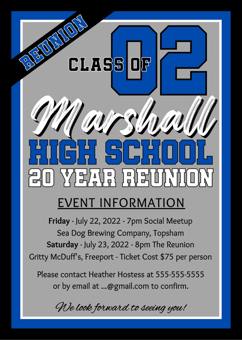 10 20 30 Year Class Reunion Any Year or Color Editable Canva Invitation Custom Printable Template High School College Invite 5x7 image 2