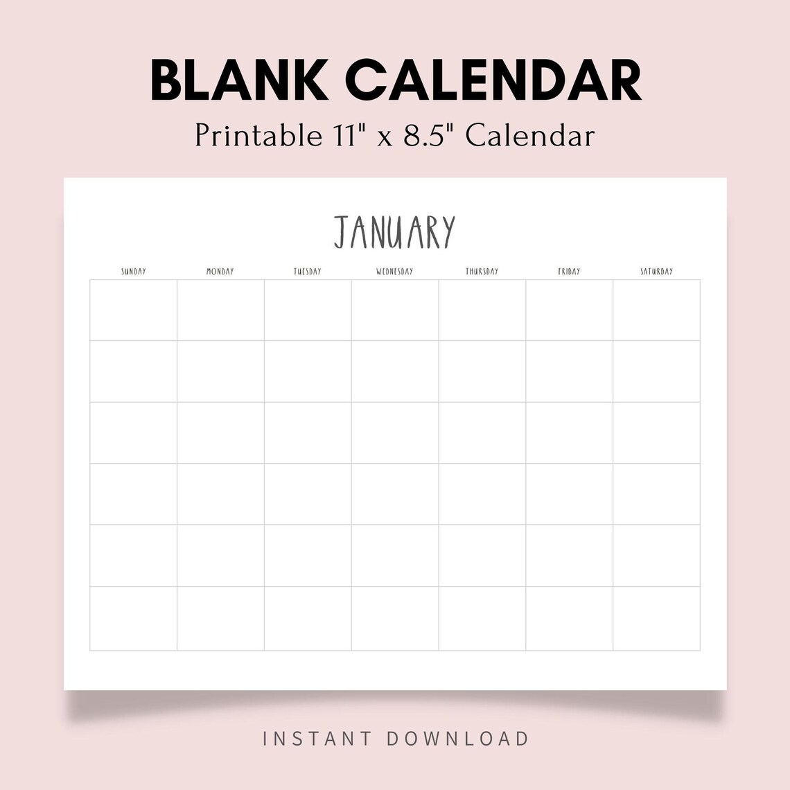 Monthly Blank Calendar Simple Calendar 11 X 8.5 Inches Etsy