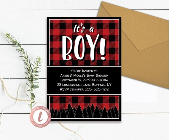 baby shower invitations buffalo plaid