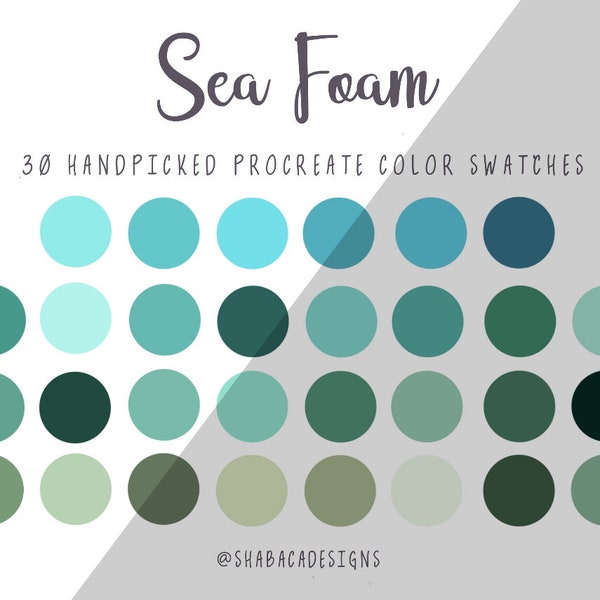 Sea Foam Procreate Color Palette 30 Seafoam Green Blue Aqua Ocean Swatches iPad Lettering Graphic Design Tools Digital Art Illustration