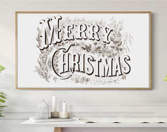 Samsung Frame TV Art Vintage Merry Christmas Winter Samsung Christmas Wall Art Holiday Snow Home Decor Instant Download