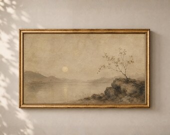 Vintage Serene Landscape Frame TV Art: Wabi Sabi Decor Digital Download