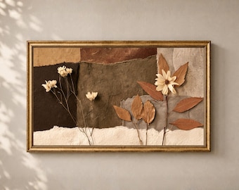 Fall Botanical Frame TV Art: Neutral Earth Tone Collage Pressed Flower Autumn Art Organic Modern Samsung Digital Download