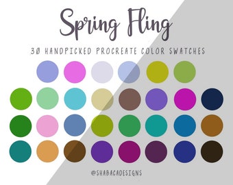 Spring Fling Bright Floral Procreate Color Palette 30 Swatches Easter iPad Lettering Graphic Design Procreate Tools Digital Art Illustration