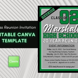 10 20 30 Year Class Reunion Any Year or Color Editable Canva Invitation Custom Printable Template High School College Invite 5x7 image 3