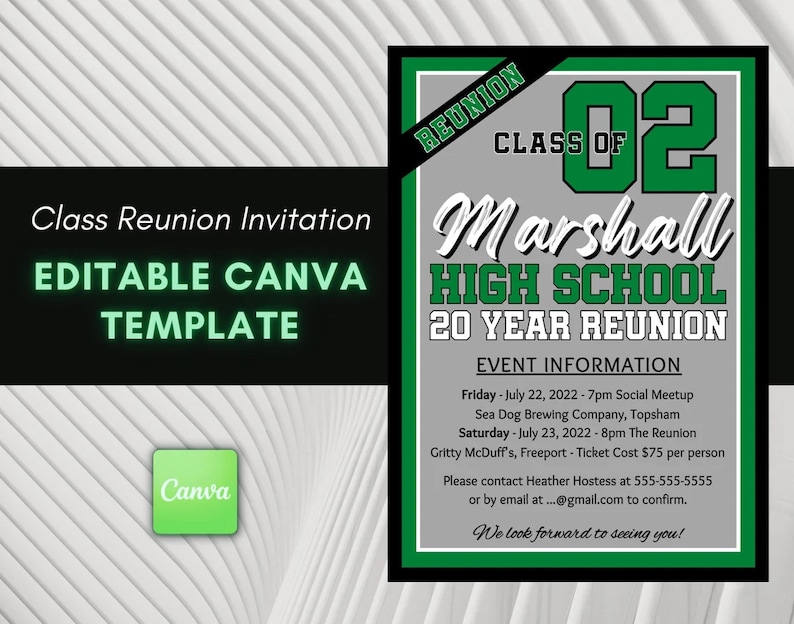 10 20 30 Year Class Reunion Any Year or Color Editable Canva Invitation Custom Printable Template High School College Invite 5x7 image 3