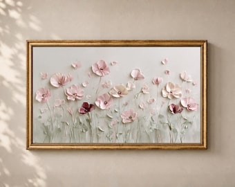 Floral Frame TV Art: Pink Poppies Textured Flower Oil Paint Botanical Decor Digital Download