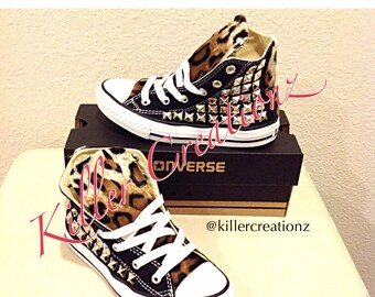converse chuck taylors studded custom leopard faux fur order sides both any silver