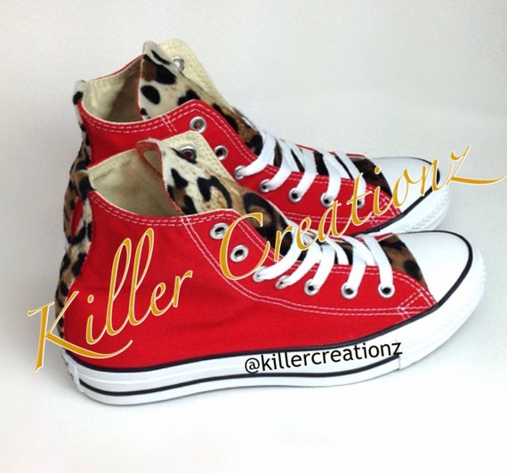 red converse with cheetah print tongue