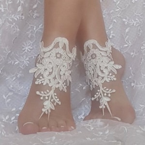 ivory beach wedding barefoot sandals, beach wedding, bridal barefeet sandals, bridal accessory, beach lace shoe, beach bridal shoe, beach