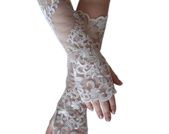 long lace gloves, bridal gloves, lace arms, embroidered gloves for wedding, Ivory bridal glove Fingerless wedding glove, bridal accessory