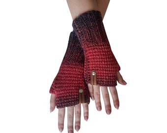 Red to Black fingerless knit gloves winter warmth wool armwarmers short gloves christmas gift woman girl friend Size S