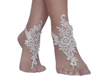 4 color, ivory  lace barefoot wedding barefoot sandals flexible wrist lace sandals Beach wedding barefoot sandals