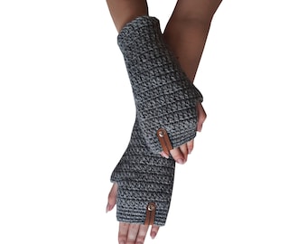 Warm grey alpaca merino wool fingerless gloves  cozy winter handwear gray mittens crocheted warm mitts