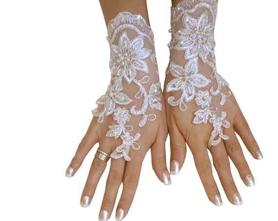 bridal glove, lace wedding glove, fingerless lace, bridesmaid gift, brauthandschuhe, prom, party, anniversary, costume