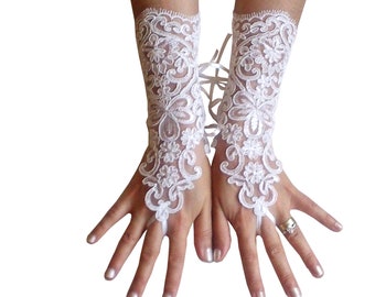 ivory lace fingerless gloves of lace fabric for bride