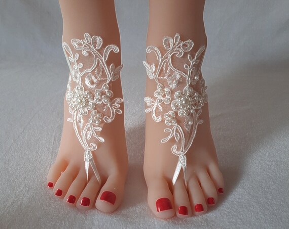 ivory beach wedding barefoot sandal beaded lace barefoot sandal beach wedding bridal barefoot sandals bridesmaid gift elegant
