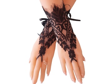 black lace gloves halloween adult costume French lace black fingerless gloves gothic costume gloves lace armwarmers halloween gloves