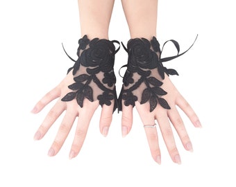 Gothic Lace Fingerless Gloves with Rose Design - Unique Accessory for Special Occasions