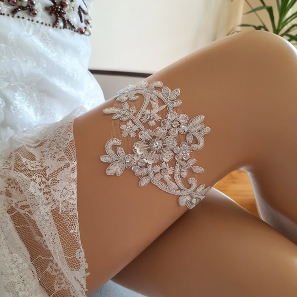 Ivory & Silver Bridal Garter: Wedding Garter Belt