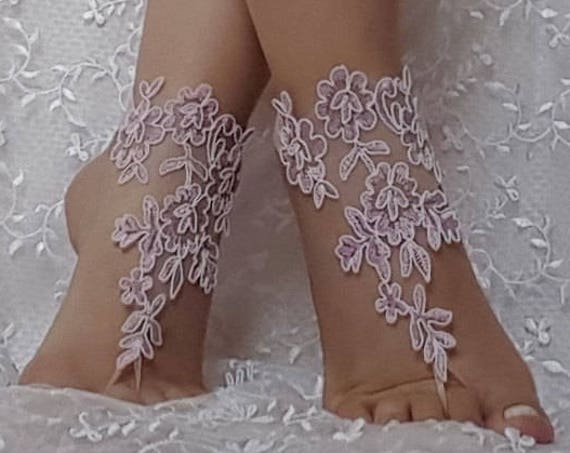 İavander ivory cord light purple beach wedding barefoot sandals wedding prom party beach anklet bangle bridal bride bridesmaid