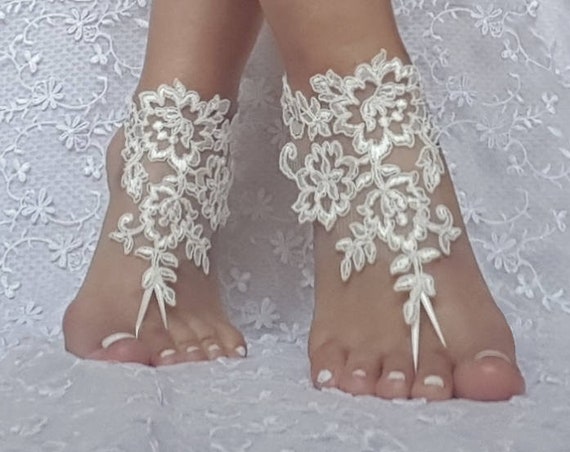 ivory Beach bridal barefoot sandal wedding shoe prom party bridal barefeett sandals beach anklets, bridal accessories ankle bangle