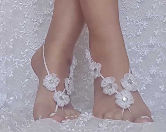 White wedding barefoot sandals bridesmaid gift flower wedding shoe barefoot wedding prom party bangle beach anklets bridal bride