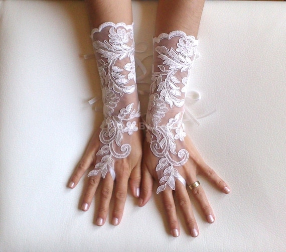 Long Ivory Wedding gloves bridal gloves lace gloves fingerless gloves ivory gloves french lace gloves