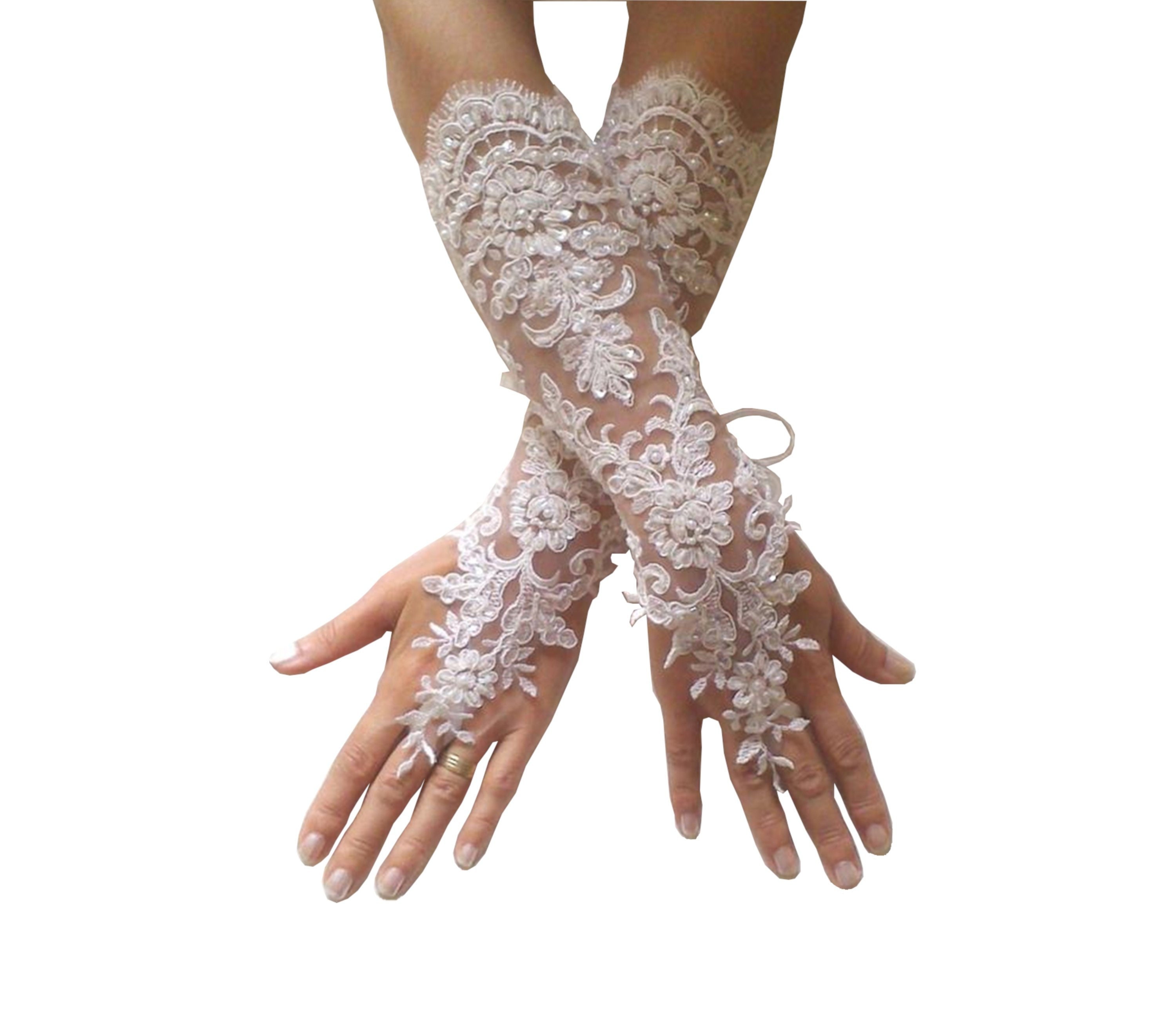 Grandeur extra long Wedding gloves adorned pearls Ivory bride glove ...
