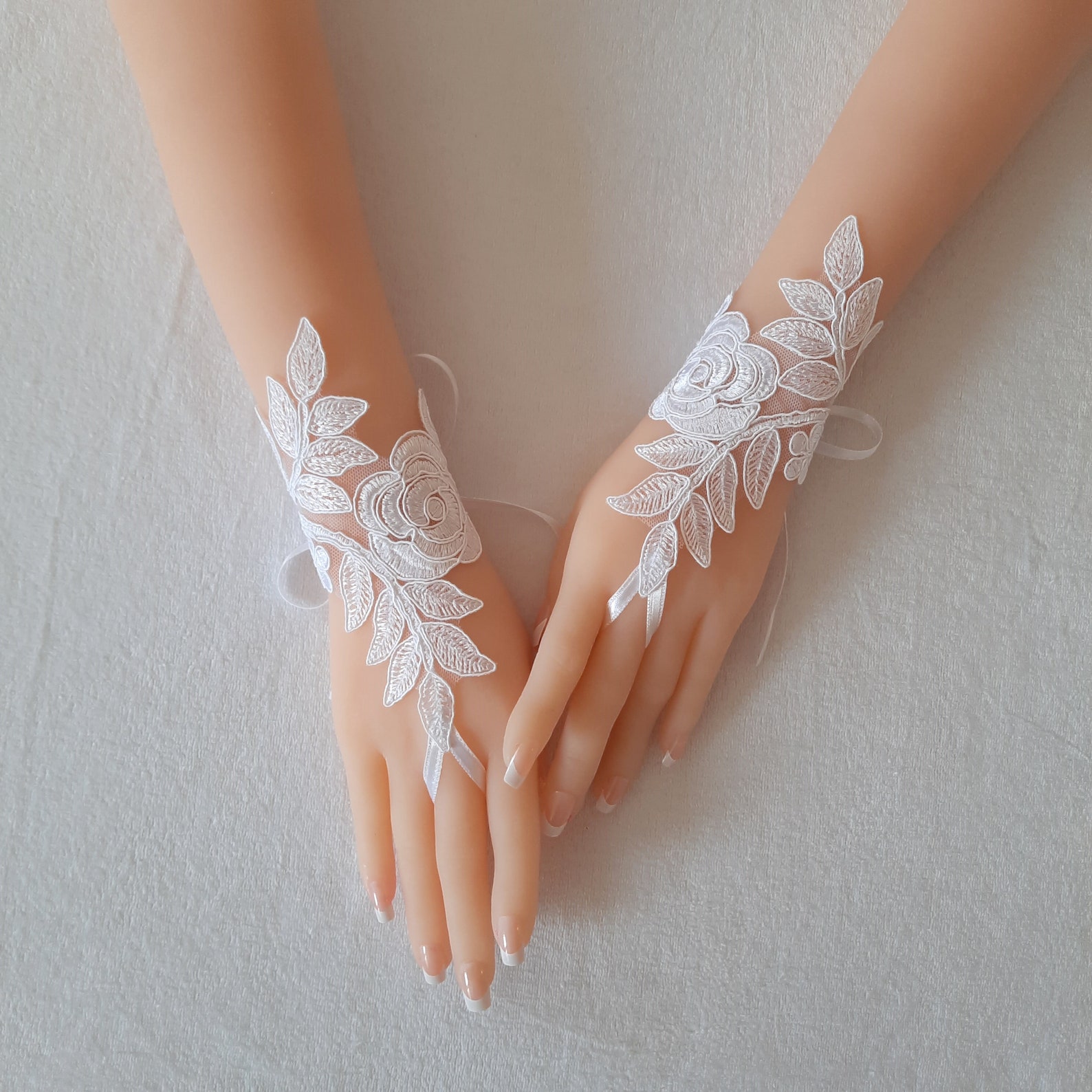 Bridal Glove Ivory Silverembroidered Lace Gloves Etsy Canada