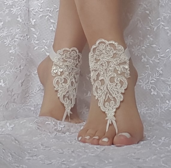 ivory Beach wedding barefoot sandals