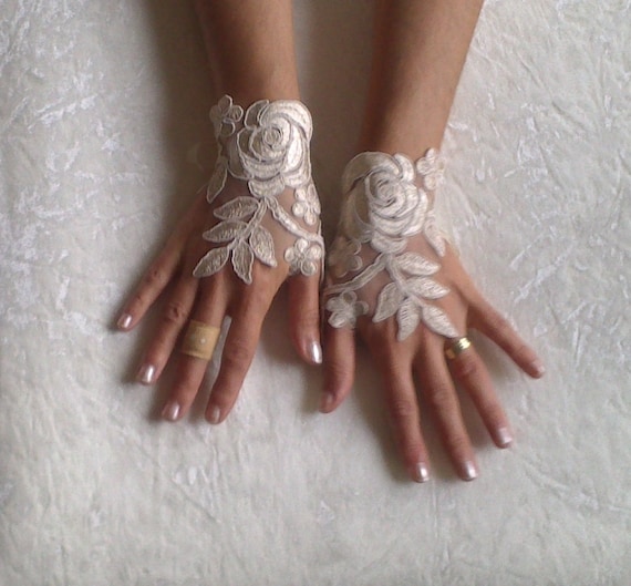 cappuccino Wedding gloves free ship happiness rose bridal gloves fingerless lace gloves Unique design french lace gloves free ship
