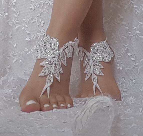 Beach wedding barefoot sandals, bangle, wedding anklet, anklet, bridal, bellydance, gothic bridal anklet, ivory lace sandals,