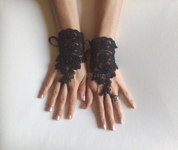 Glove Goth Gloves, Black gloves, Fingerless Gloves,