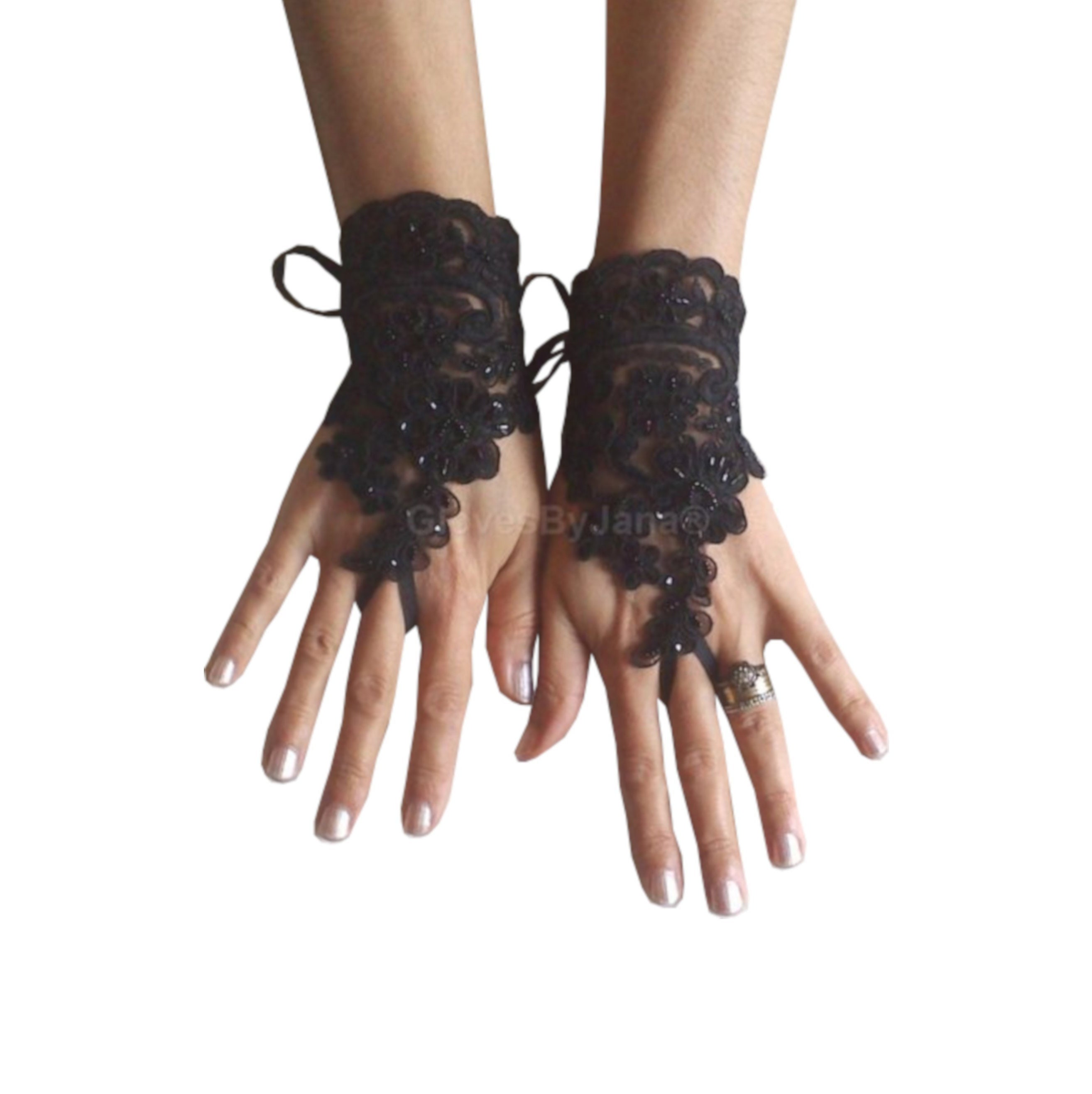 black lace fingerless gloves australia